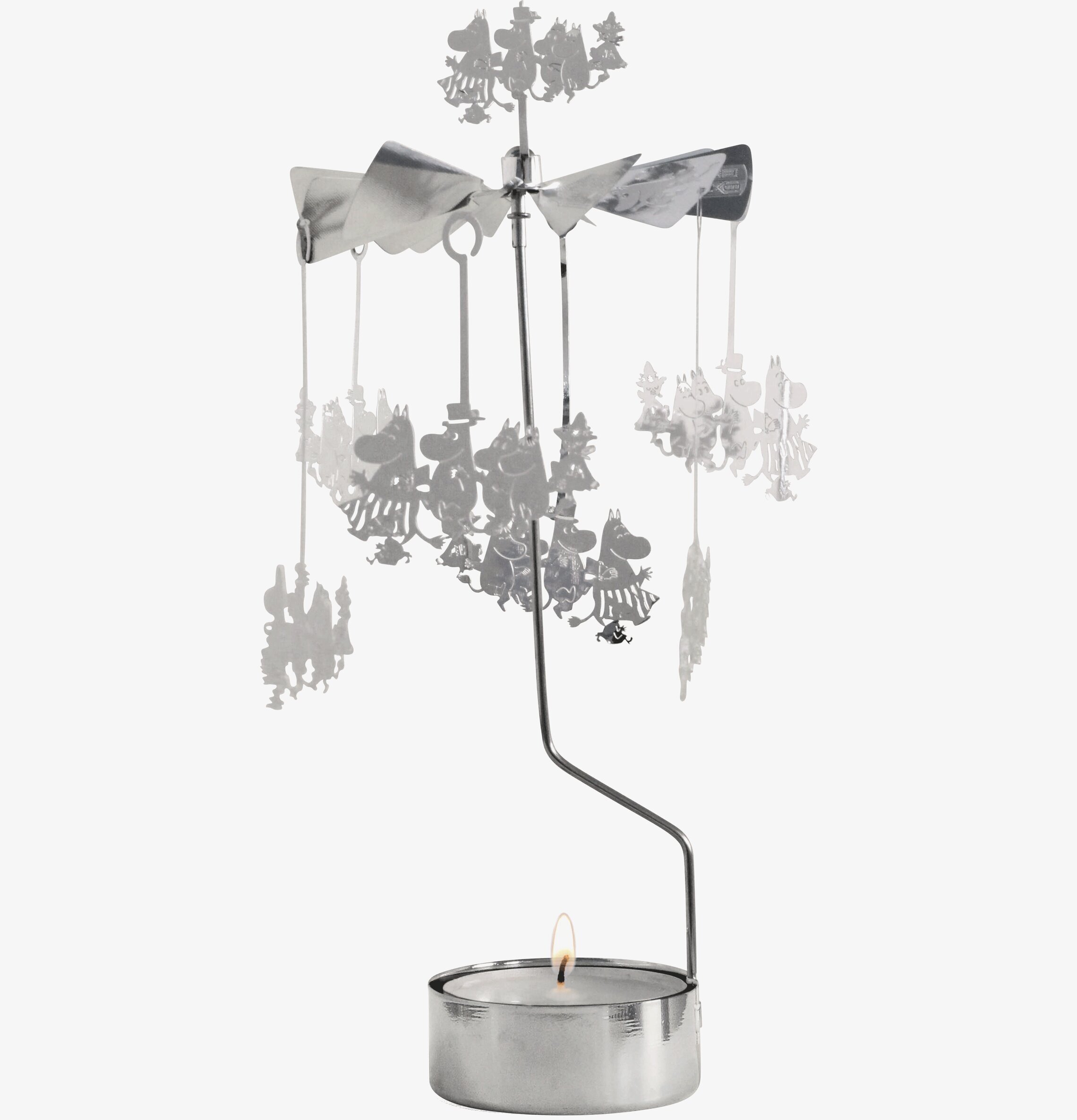 Bild av elegant änglaspel med Mumin-tema i silver