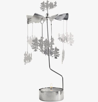 Bild av elegant änglaspel med Mumin-tema i silver