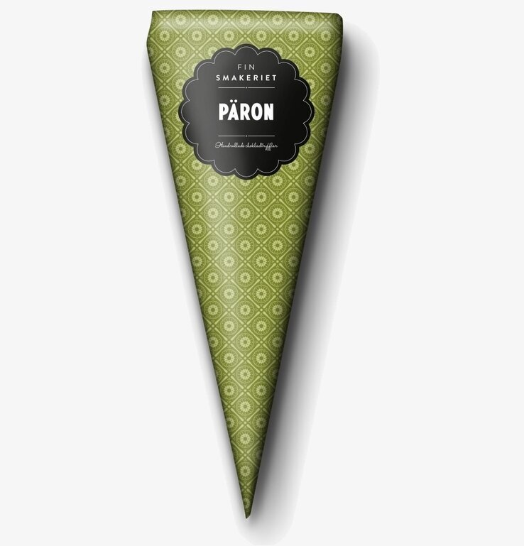 Chokladtryffel Päron från Finsmakeriet i grön konförpackning