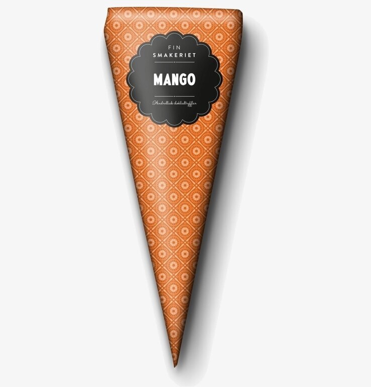 Chokladtryffel Mango från Finsmakeriet i orange förpackning