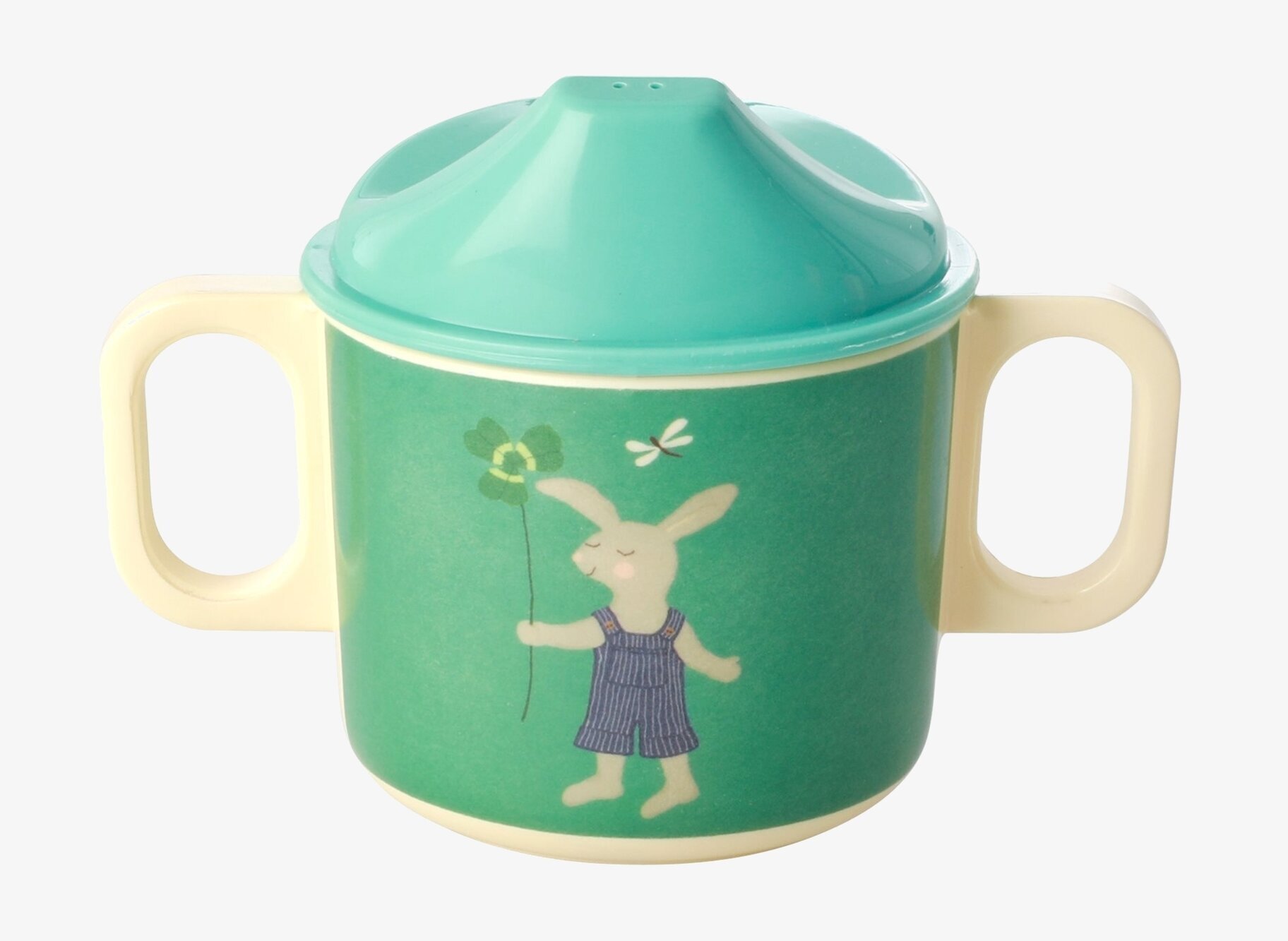 Babymugg Green Bunny Print från Rice med två vita handtag