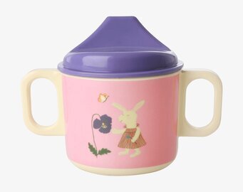Bild av charmig babymugg med kaninmotiv och lock
