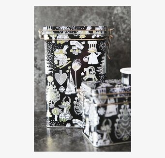 Bild av dekorativ kaffeburk med Mumin-jultema