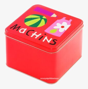 Bild av färgglad plåtburk med lekfull design och form