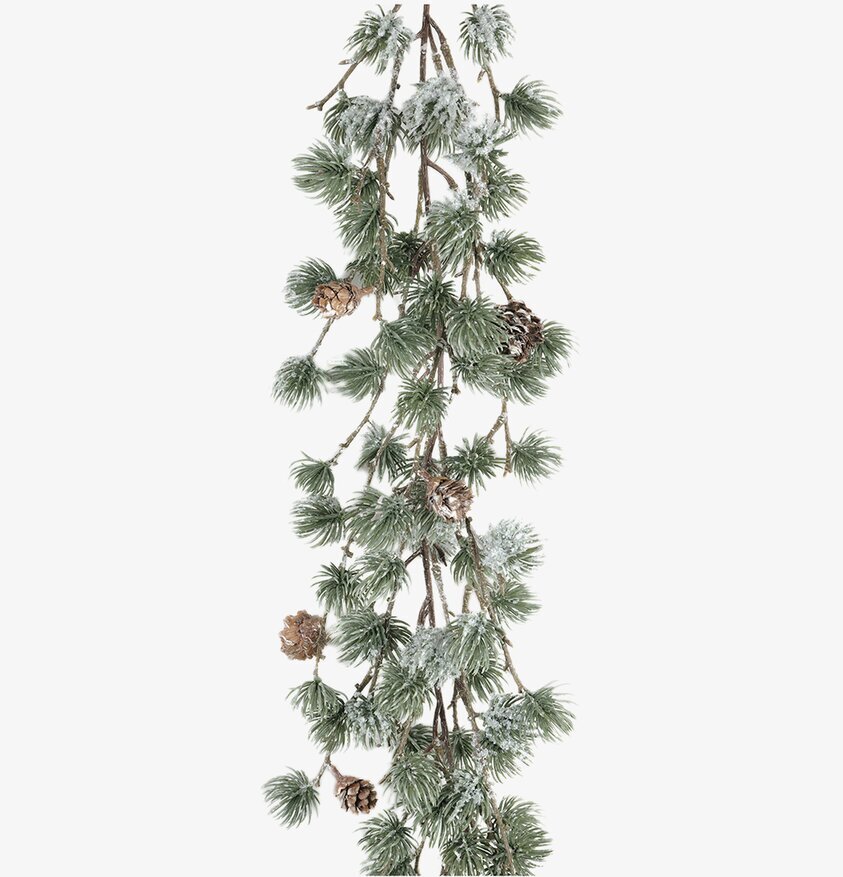 Lärkgirlang från Mr Plant med barr, kottar och snöfrost