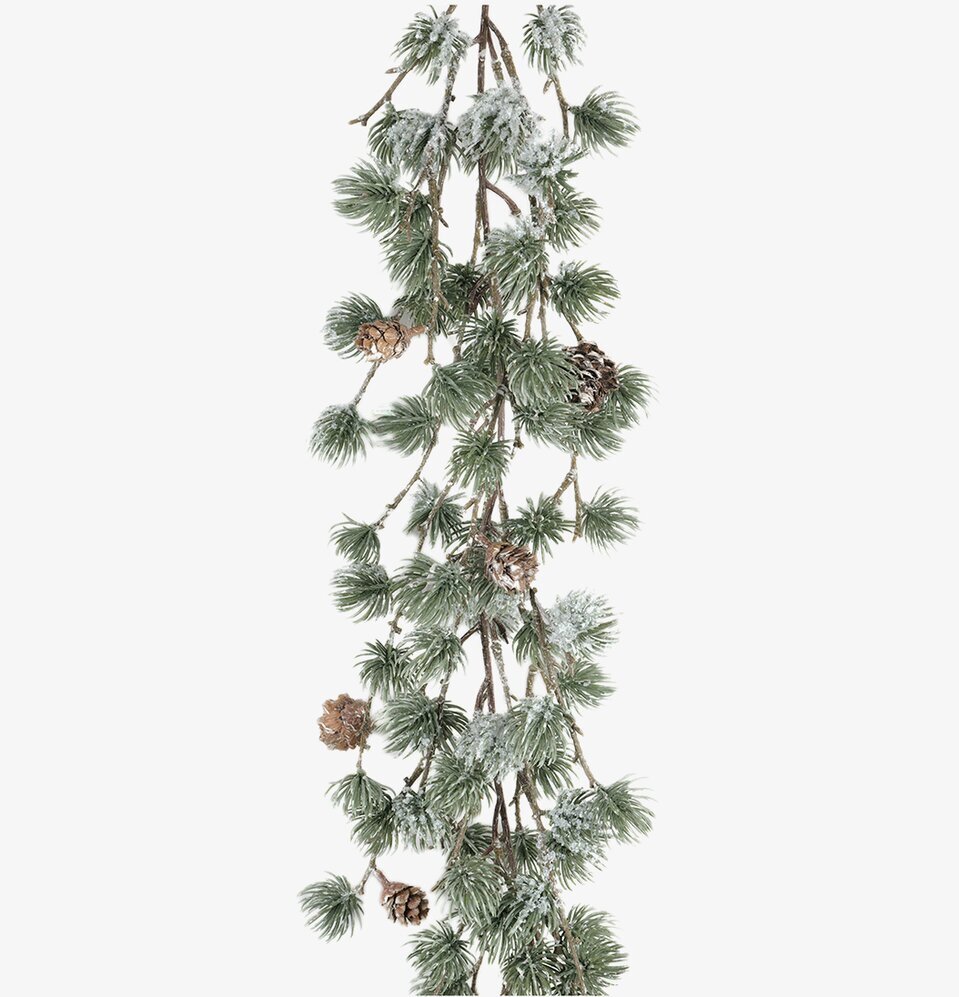 Lärkgirlang från Mr Plant med barr, kottar och snöfrost