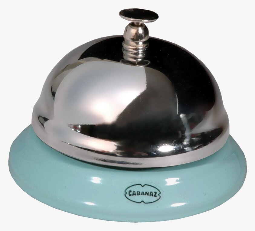 Bordsklocka Aqua från Cabanaz med ljusblå bas och stålknapp