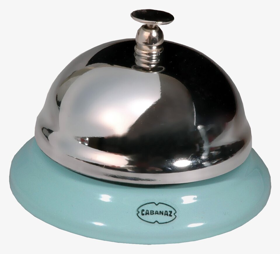 Bordsklocka Aqua från Cabanaz med ljusblå bas och stålknapp