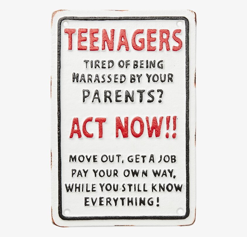 Facia Skylt Teenagers från Affari med humoristisk text