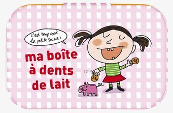 Bild av lekfull plåtburk för mjölktänder i rosa design