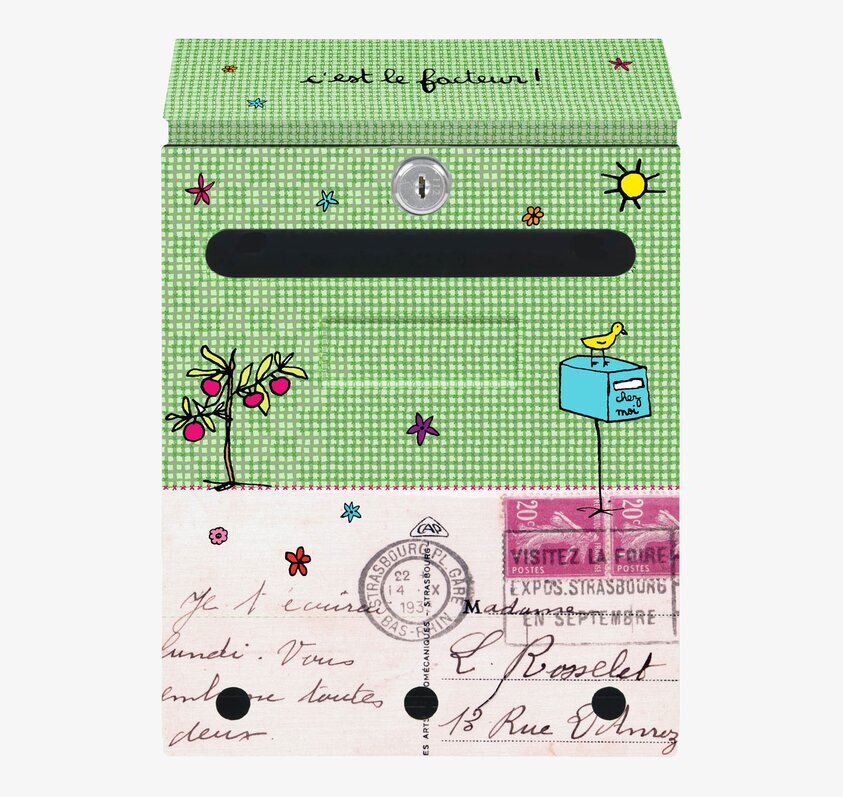 Brevlåda Trädgård från Derrière la porte, grön med mönster