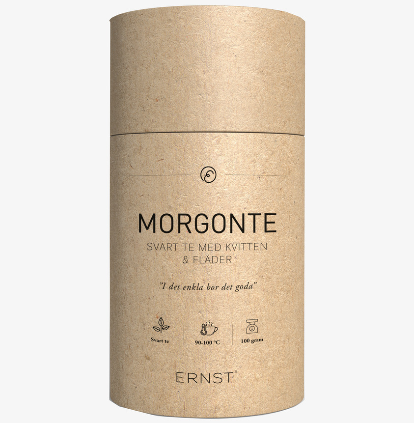 Morgonte Kvitten & Fläder från Ernst i rustik förpackning