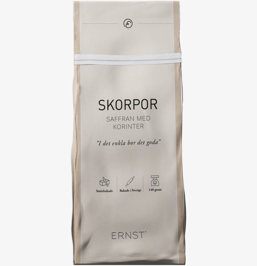 Förpackning av Skorpor Saffran & Korinter från Ernst