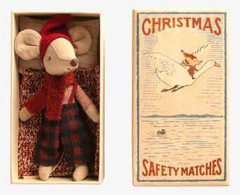 Tändsticksask Julmus Big Brother från Maileg med mus och filt