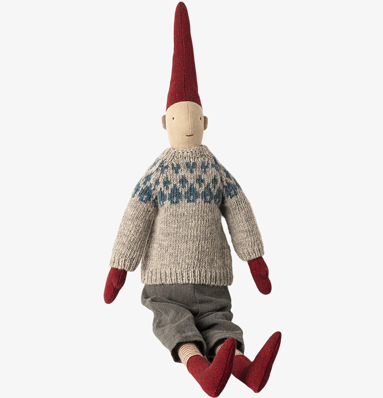 Medium Pixi No 1 från Maileg med röd mössa och grå outfit