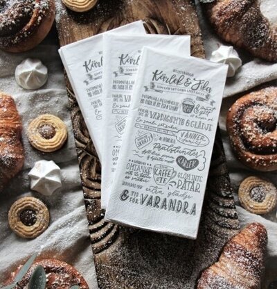 Servetter Kärlek & Fika Recept Vit från Majas Cottage, fika