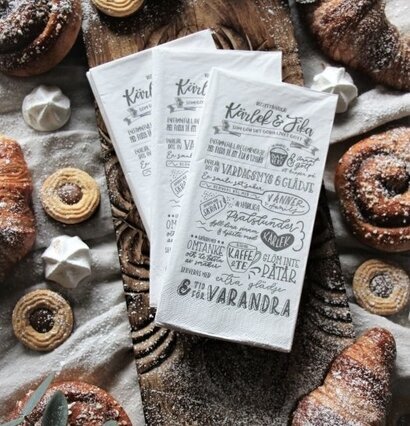 Servetter Kärlek & Fika Recept Vit från Majas Cottage, fika