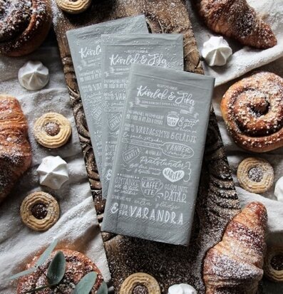 Servetter Kärlek & Fika Recept Grå från Majas Cottage