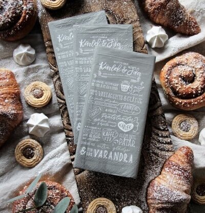 Servetter Kärlek & Fika Recept Grå från Majas Cottage