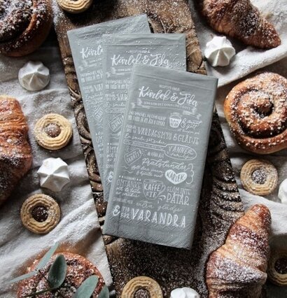 Servetter Kärlek & Fika Recept Grå från Majas Cottage