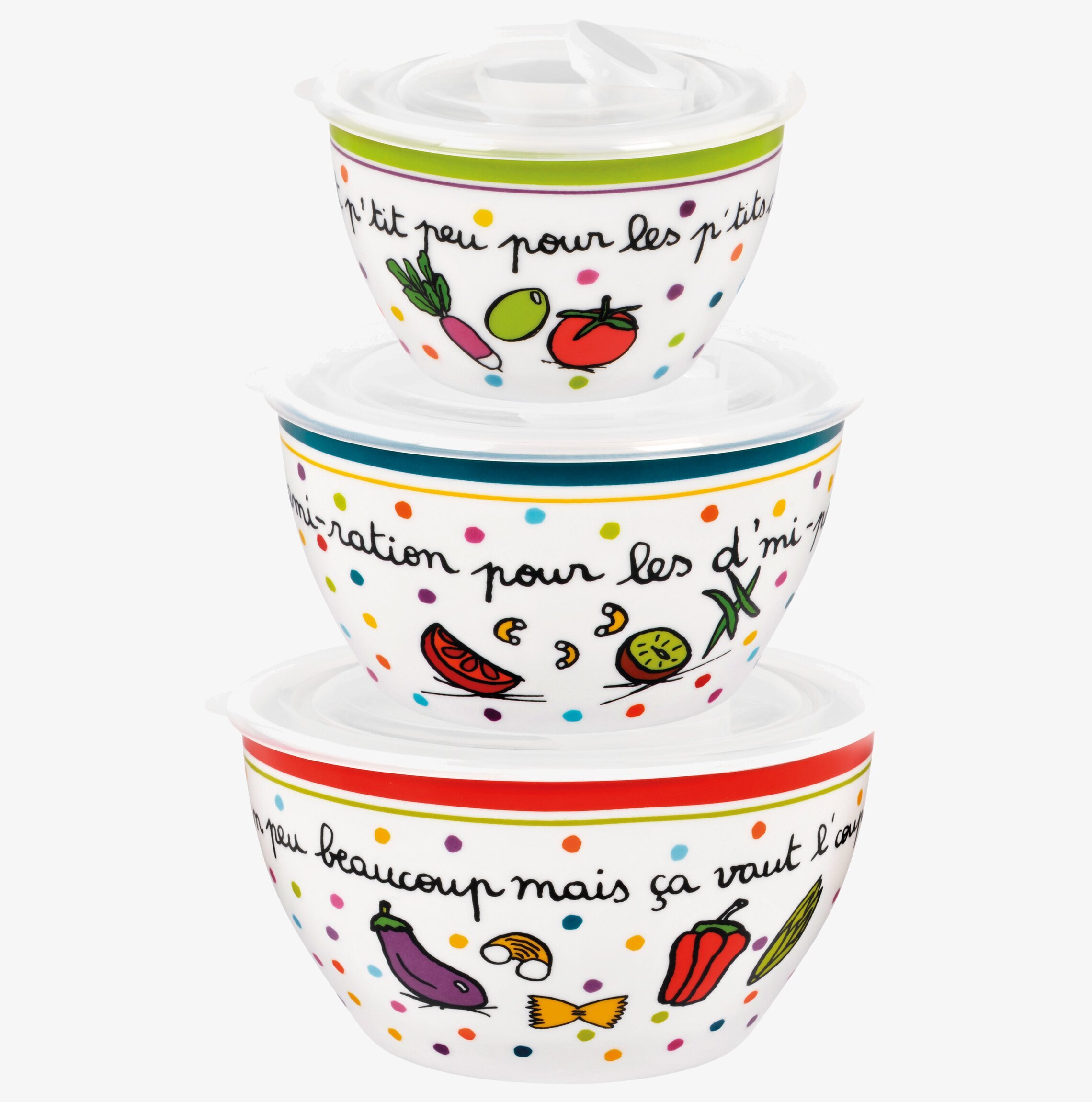 Keramikskålar med lock från Derriére la porte, tre set