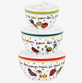 Keramikskålar med lock från Derriére la porte, tre set