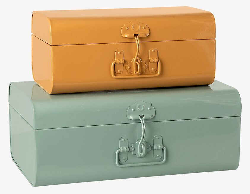 Maileg Koffert Mustard & Mint Set/2 i senapsgul och mintgrön