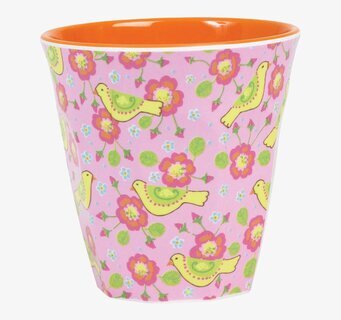 Mugg Rosa Med Fåglar från Rice med livfullt fågelmönster