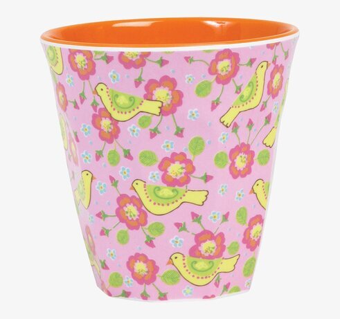 Mugg Rosa Med Fåglar från Rice med livfullt fågelmönster