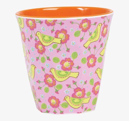 Mugg Rosa Med Fåglar från Rice med livfullt fågelmönster