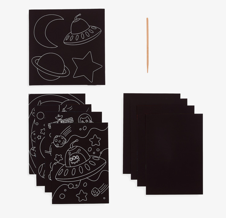 Ooly Scratch & Scribble – Space Explorers med skrapverktyg