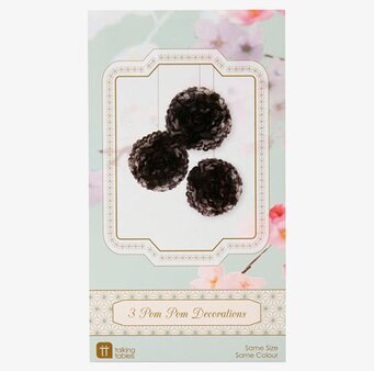 Pompoms Svart 3-pack från Talking Tables, festdekorationer