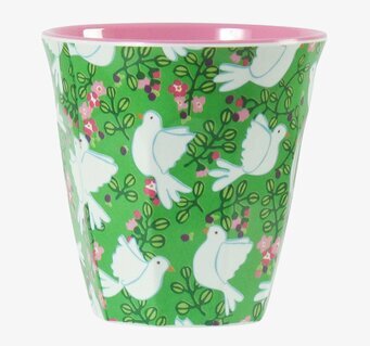 Mugg Grön Med Duvor från Rice med gröna och rosa detaljer