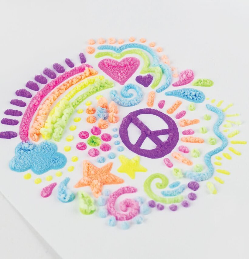 Konstverk med Magic Neon Puffy Pens från Ooly i neonfärger