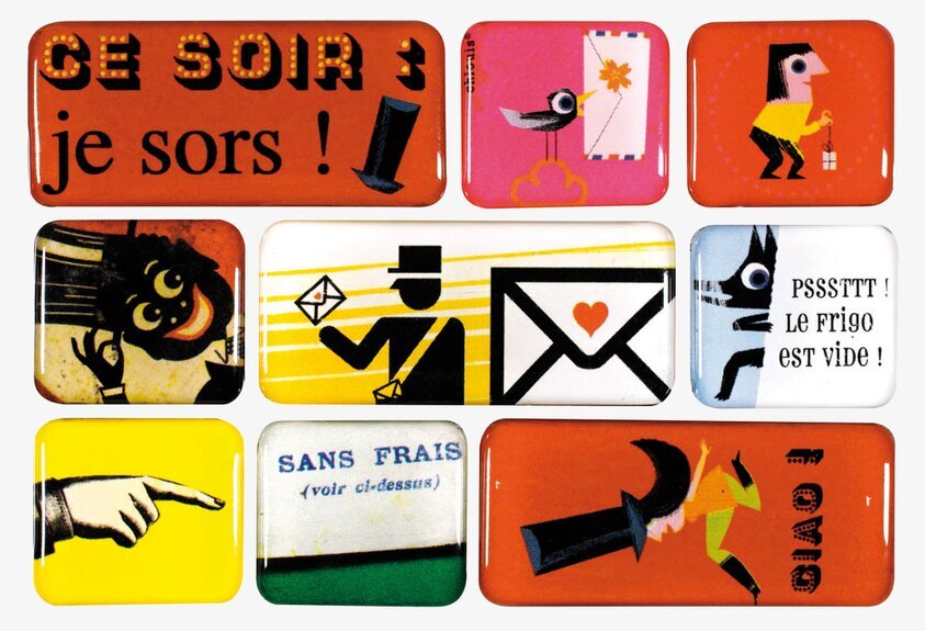 Kylskåpsmagneter hatten från Derriére la porte i färg