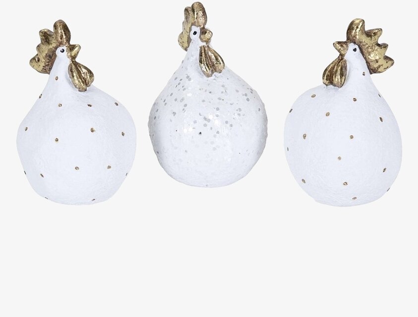 Höna Glamour 3-Pack från Nääsgränsgården, vita med guld
