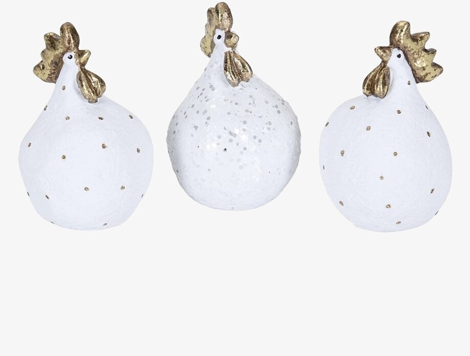Höna Glamour 3-Pack från Nääsgränsgården, vita med guld