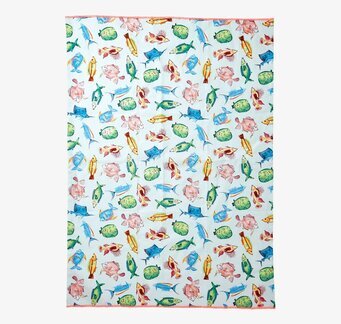 Kökshandduk Soft Blue Fish Print från Rice med fiskmönster