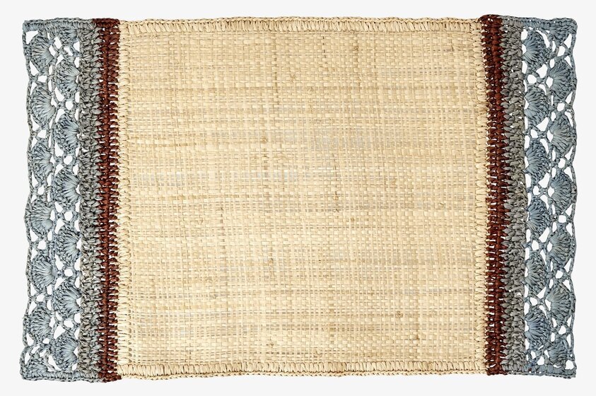 Bordstablett Blue Borders från Rice med blå virkade kanter