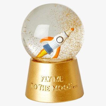 Snöglob Music Space Design från Rice med rymdtema och raket