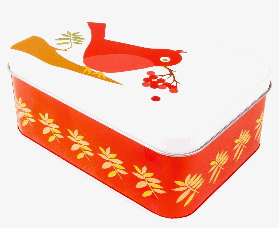 Mellanbox - Röd fågel från Blafre med fågel- och bladmönster