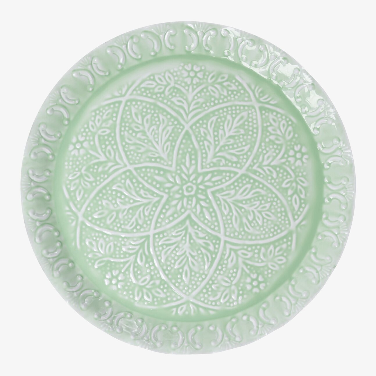 Rund Emaljbricka Sage Green från Rice med upphöjt mönster
