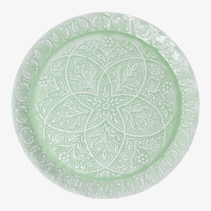 Rund Emaljbricka Sage Green från Rice med upphöjt mönster