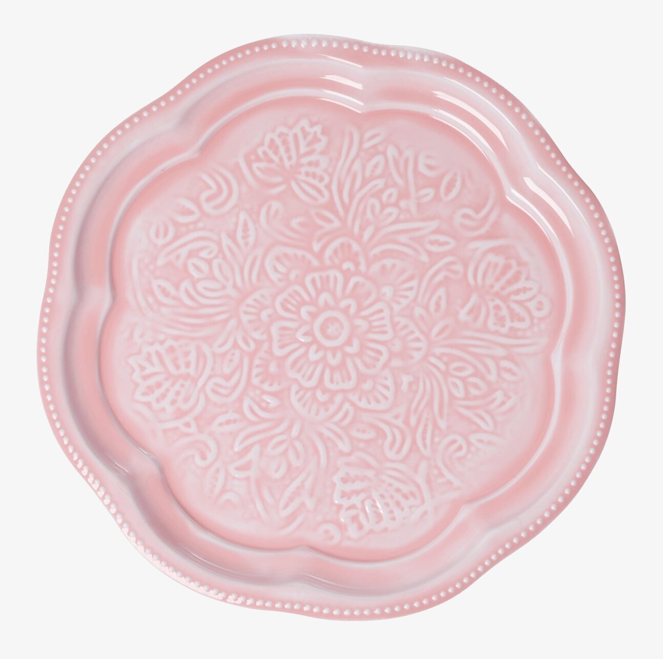 Rice Rund Emaljbricka Flamingo Pink med blommönster