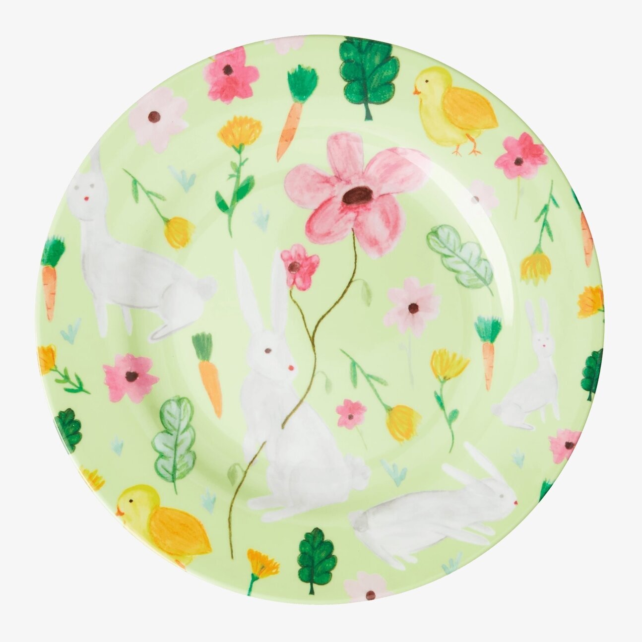 Assiett Green Print från Rice med kaniner och blommor