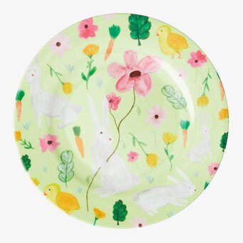 Assiett Green Print från Rice med kaniner och blommor