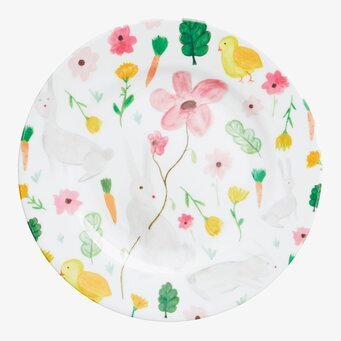 Assiett White Print från Rice med färgglada illustrationer