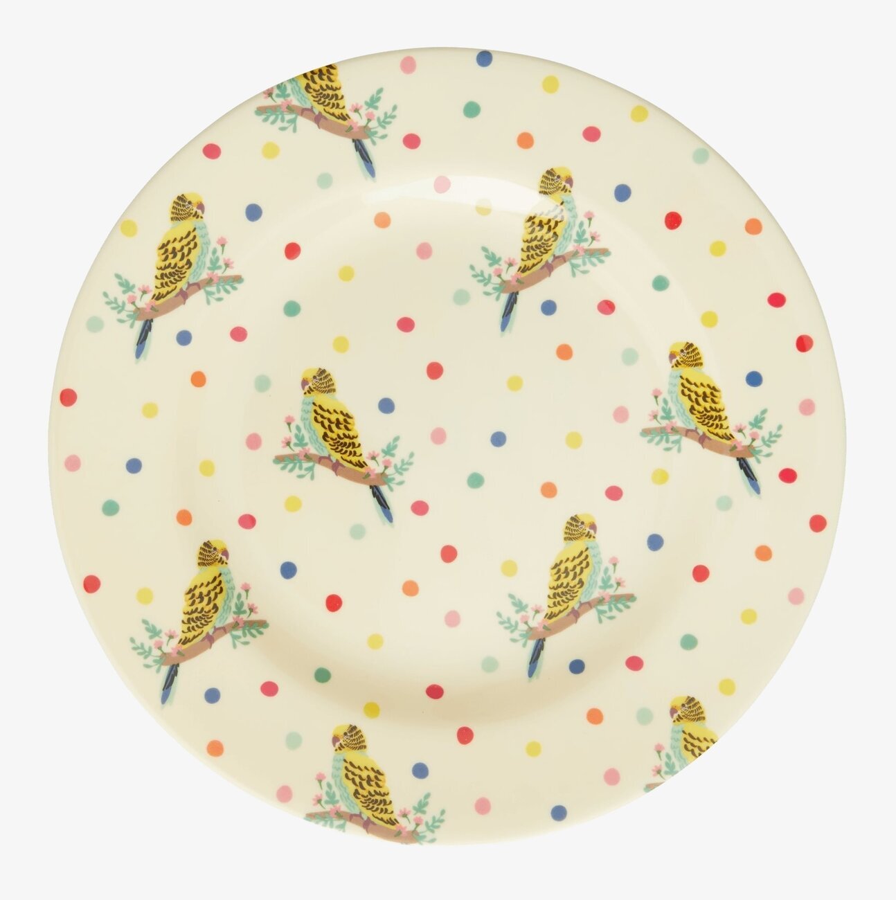 Assiett Budgie Print från Rice med färgglada fågelmotiv