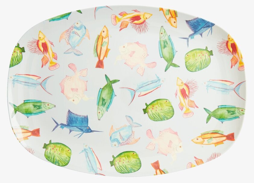 Tallrik Fish Print från Rice med färgglada fiskar och vit bas