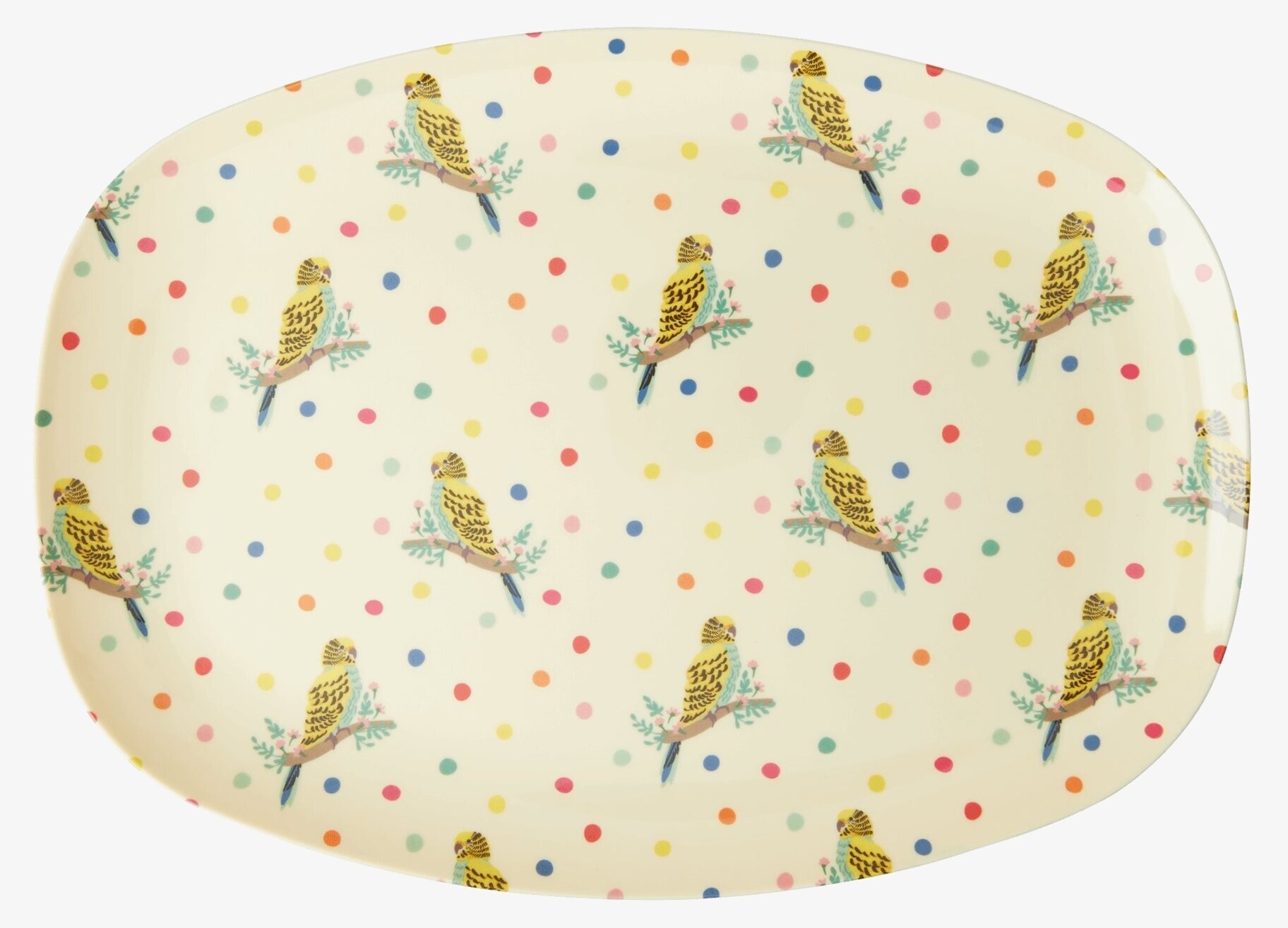 Tallrik Budgie Print från Rice med lekfullt undulatmönster